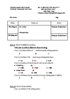 Đề kiểm tra giữa học kỳ I Toán lớp 5 - Năm học 2016-2017 - Trường Tiểu học Hoàng Văn Thụ